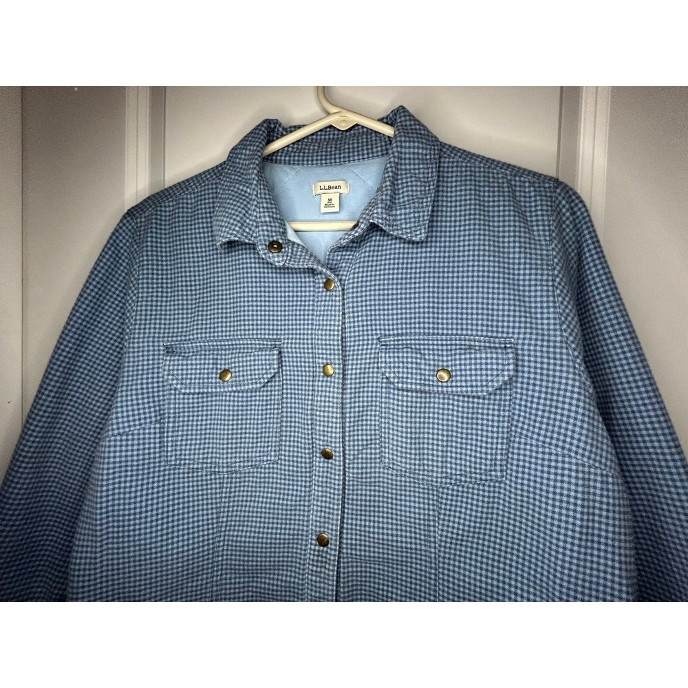 Vintage Y2k L.L. Bean Quilted Lined Blue Flannel Button Up Shacket Womens Medium